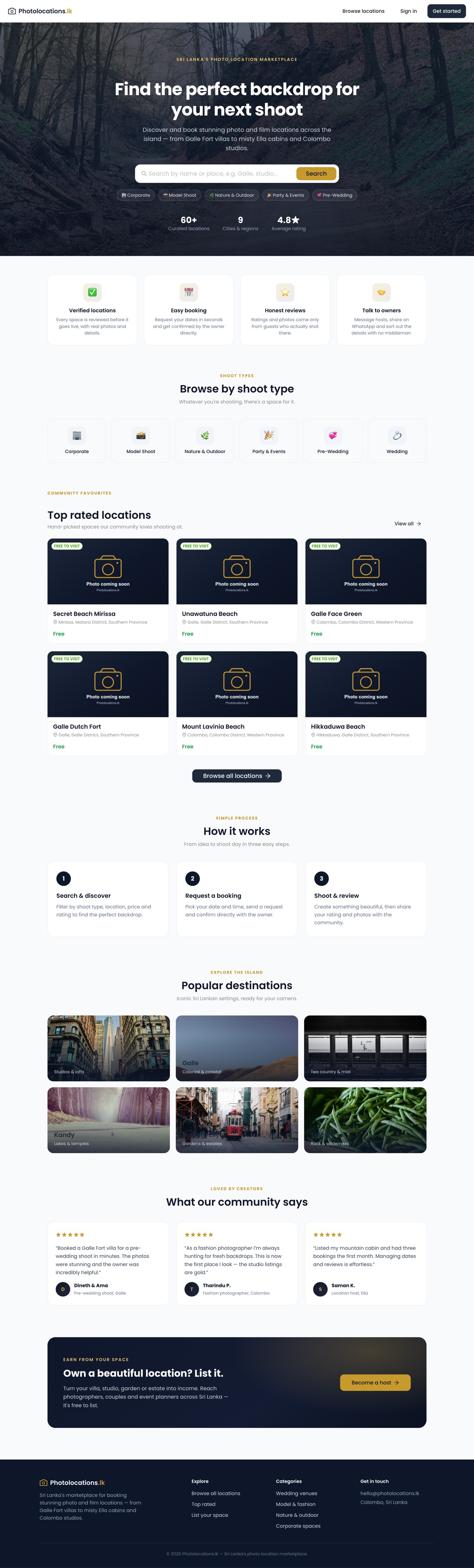 PhotoLocations.lk — Photo-Location Booking Marketplace